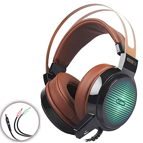 Tikoch Auriculares para juegos, sonido 7.1D, auriculares ligeros con micrófono de reducción de ruido, graves D, cómodos y transpirables, adecuados para PC PS4 azul (color: azul) (color: marrón)