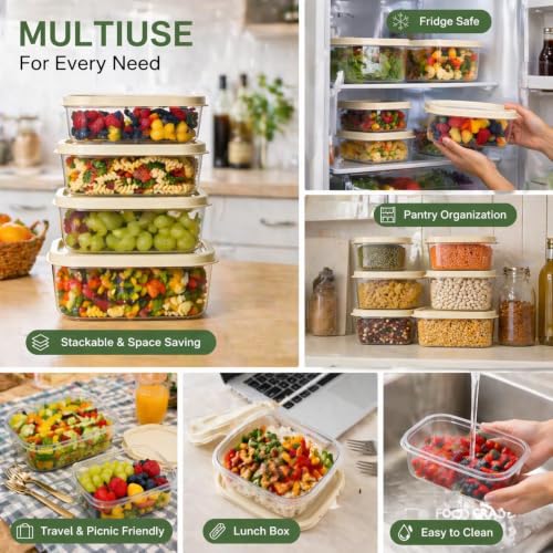 Image of Vasukie Fridge Storage Containers, Fridge Storage Box Kitchen Containers Keep Fruits Vegetables Fresher, Leakproof, Stackable, Clear Kitchen Storage Containers (Pack of 8)