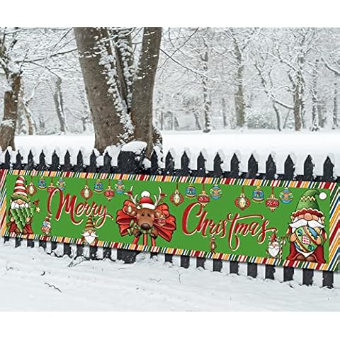 Merry Christmas Gnomes Banner Large Merry Christmas Gnomes Backdrop for Outdoor Indoor Hanging Decor, Gnome Elk Yard Sign Banner Christmas backdrops for photography (9.8 x 2 ft) Cover