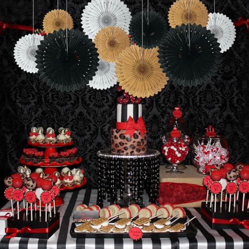 Image of 18 Pcs Black Gary Gold Hanging Paper Fan, Hanging Honeycomb Round Paper Fans for Weddings, Birthdays, Christmas, Baby Showers, Classroom, Events Ceiling Party Supplies Decorations
