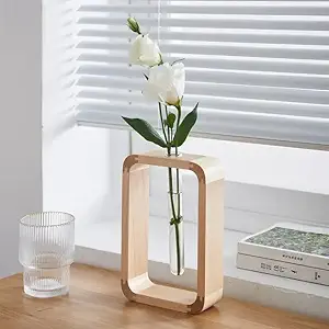 HS ART Wooden Table Flower Vase Home Decor Items/Propagation/Decor Plant Holder Dining Table Wooden Flower Vase for Decor Home Office Living Room Rectangular (1)