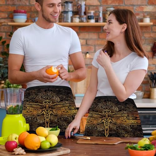 Lot de 3 tabliers courts libellule pour cuisine et bistrot avec 3 poches pratiques - 6