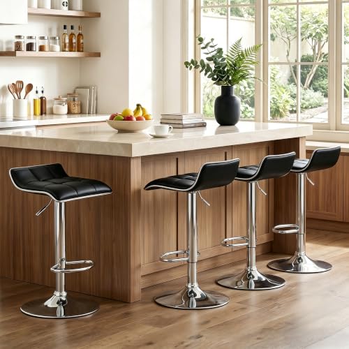 Butacos regulables giratorios NOBPEINT, set de 2, asientos de cuero sintético grueso, altura ajustable con sistema neumático y rotación de 360°, capacidad de 300 lb, para barra doméstica, isla de cocina o cafetería (Negro) miniatura 7