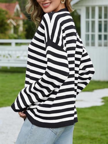 Image of UNCLECAT Womens Striped Cardigan Long Sleeve Button Down Knit Tops