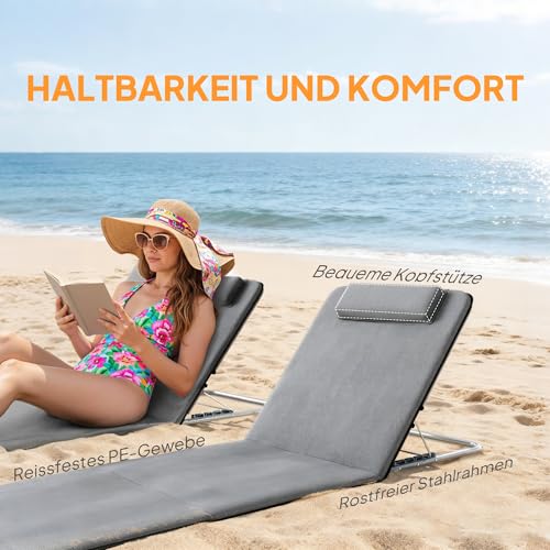 Outsunny Strandmatte, 2er Set, Faltbare Strandmatratze, Sonnenmatte, 5-stufige Höhe, mit Tragetasche, Stahl, 134 x 48 x 36-45 cm