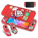PERFECTSIGHT Case Compatible with Nintendo Switch OLED Protective Case, Kawaii Soft TPU Protective Cover, Cute Cartoon Dockable Shell for NS OLED Console and Joycon Controllers, Red M