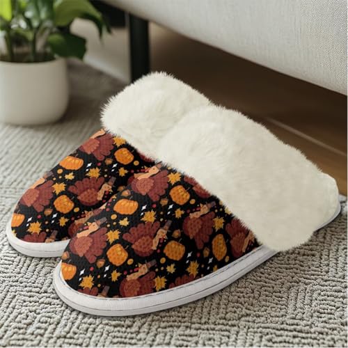 Howilath Thanksgiving Slippers for Women Men Cute Fuzzy Slippers Closed Toe Warm Plush Bedroom Shoes for Holiday Daily Wear4