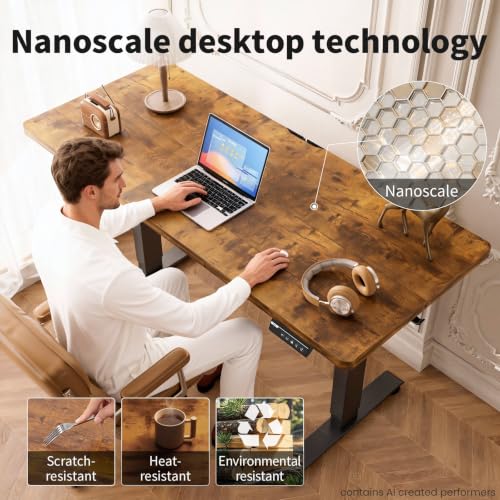 Image of Veken 55 inch Super Large Standing Desk, Electric Height Adjustable, Brown