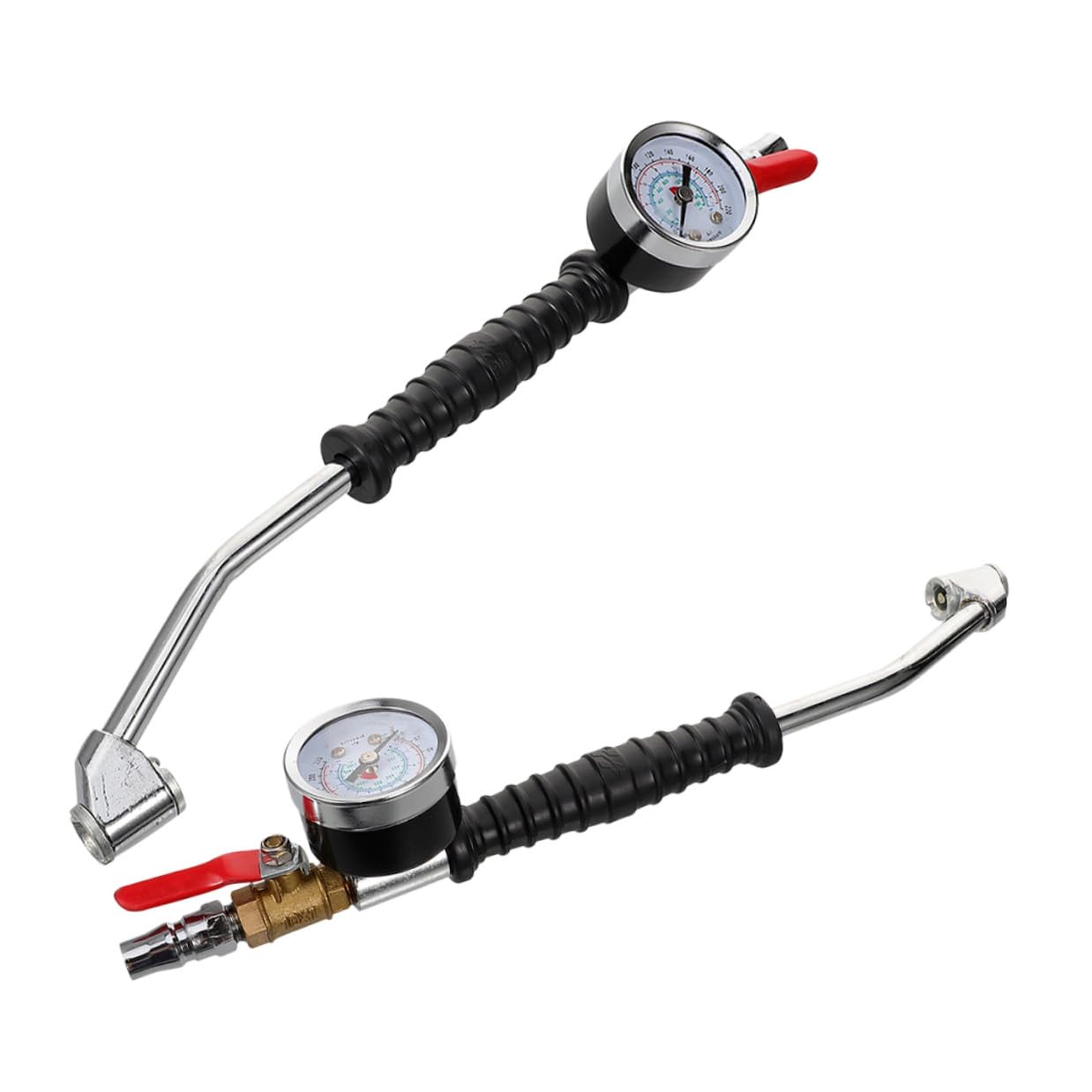 Generisch 2 Stück Reifeninflator mit Manometer und Schwenkbarem Luftanschluss Schneller Druckprüfer für Auto Motorrad Fahrrad und Lkw reifen Verlängerte Winkel düse für Einfache