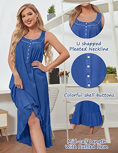 Image of MZROCR Cotton Nightgowns for Women Soft Sleeveless Night Gown for Adult Women Ruffle Sleepwear
