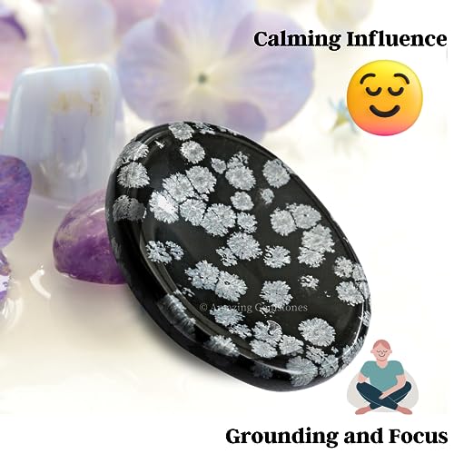 Image of Amazing Gemstone Snowflake Obsidian Worry Stone Crystals and Healing Stones for Stress Relief Gifts - Piedra Crystal Fidget for Meditation - Unique Stocking Stuffers and Birthday Gifts