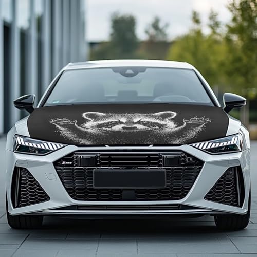 Image of Raccoon Car Hood Cover Stretch Polyester Cover for Car Hood Waterproof Automotive Accessories Easy Installation for Car Hood Decoration and Protection