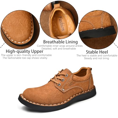 Men's Genuine Leather Lace-Up Loafers Hand Stitching Retro Comfortable Round Toe Anti-Slip Soft Bottom Casual Sneakers for Driving Working Walking Shoes2