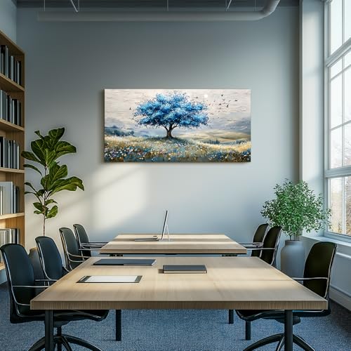 SERIMINO Tree of Life Large Wall Art, Country Landscape Canvas Art Prints, Blue Tree Nature Artwork for Walls, Modern Wall Pictures for Living Room Bedroom Dining Room, Rustic Farmhouse Decor 24"X48"