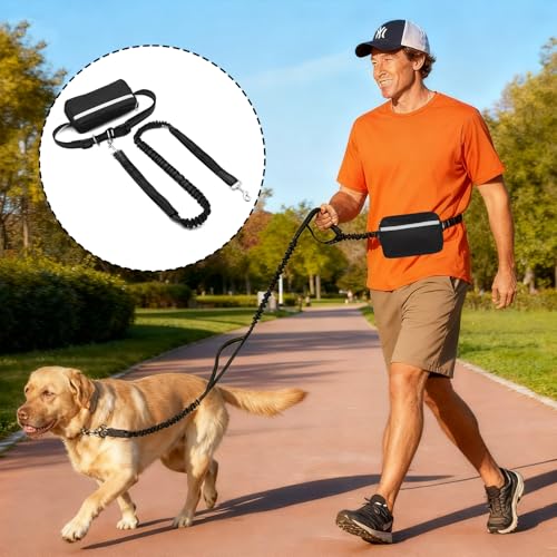 Laufleine Für Hunde, Jogging Lead Dogs, Hands-Free Running Lead for Dogs, Dog Lead for Jogging Running, Hands-Free Lead with Reflective Elastic Running Lead and Dual Handles for Jogging and Walking