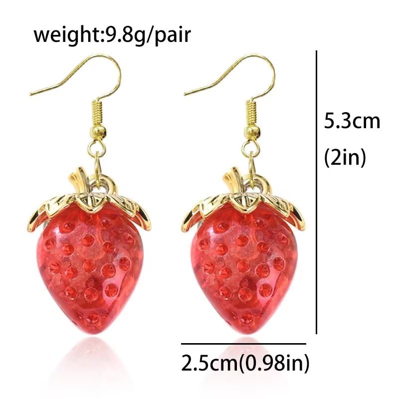 Colorful Strawberry Earrings for Women Cute Sweet Resin Simulated Red Strawberry Drop Dangle Earring Acrylic Fruit Jewelry2