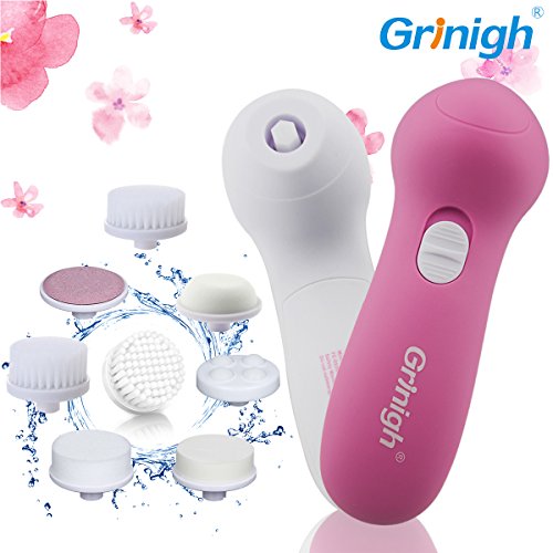 Skin Cleansing Brush System by Grinigh 8-in-1 Face Cleaning Kit with 7 Different Cleansing Replacement Brush