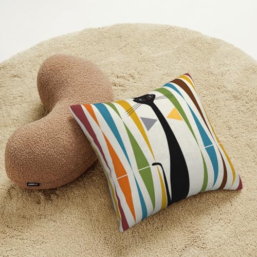 Housse de coussin chat 50x50 en velours côtelé marron - 8