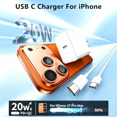 Image of iPhone Charger Fast Charging,3Pack 10FT Long USB C to USB C Charger Cable Cord with 20W USB C Wall Charging Block Power Adapter for Apple iPhone 17 Pro Max /Air /17e /16Plus /15,iPad Pro /Mini /Air