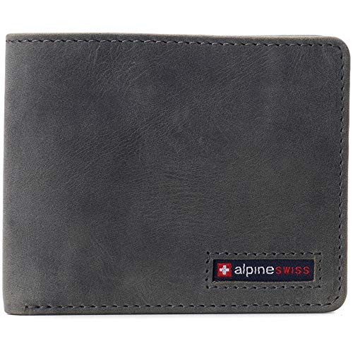 Image of Alpine Swiss Connor Executive Bifold Wallet | Business Passcase for Men | Premium Leather | Dual ID Windows | RFID Blocking | Gift Box Included Nubuck Gray