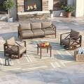 MAISON BACKYARDS Aluminum Outdoor Patio Furniture Set with Swivel Chairs, 6-Piece Outdoor Sectional with 5.2" Thick Cushions, Patio Conversation Sets for Backyard,(Brown,5 Seats)