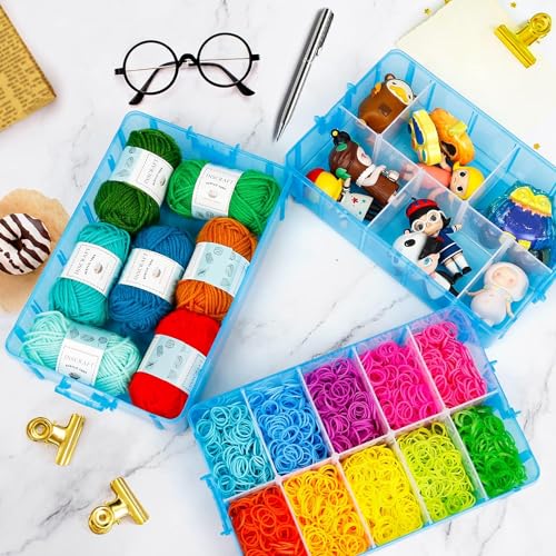 Image of RECLUSE BLUE Craft Storage Box with 3 Tiers - Storage Box with 30 Adjustable Dividers Compartments Stackable Plastic Container for Arts & Sewing Accessories, Wire, Beads, Jewellery, Toys