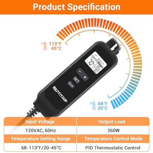 Reptitrip PT02 Reptile Dimming Thermostat With Temperature Probe, Thermostat For Reptile Heat Lamp Heat Pad thumb #2
