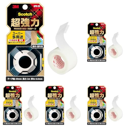 3M スコッチ 超強力両面テープ プレミアゴールド(スーパー多用途) 薄手 25mmx1m KPU-25 (× 5)