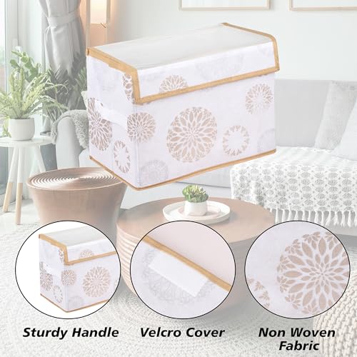 Image of Amazon Brand - Solimo Drawer Storage Box|Clothes Drawer Organizer With Handle|Transparent Lid With Velcro|Wardrobe Organizer|Gola-Print Storage Box|Small, Medium & Large (Pack Of 3, White), Non-Woven