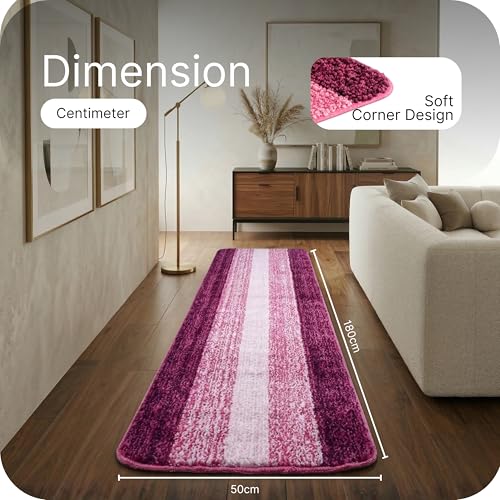 Image of Saral Home Microfiber Striped Rectangle Anti-Skid Runner | Soft & Super Absorbent, Washable Multipurpose Bedside Runner for Home /Kitchen /Lobby /Office Entrance, 50X180 CM | Pack of 1 (Black)