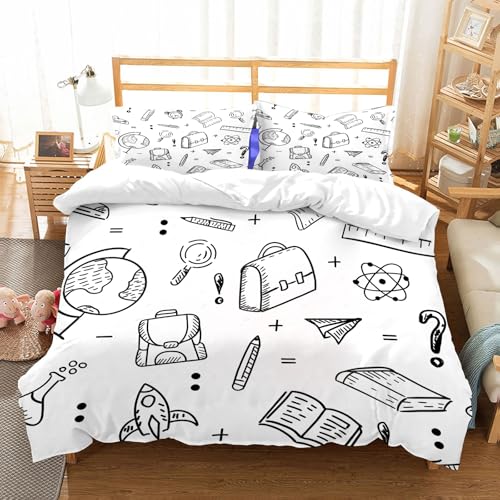 Parure de lit 100% microfibres motif doodle éducation 228x264cm - 2