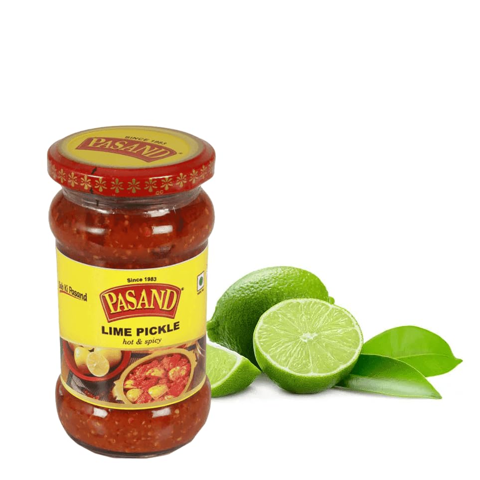Pasand Lemon Pickle (hot & spicy nimboo pickle) | 300 gms Glass Jar | Traditional & Home-Made Taste | Real Ingredients, 100% Vegetarian