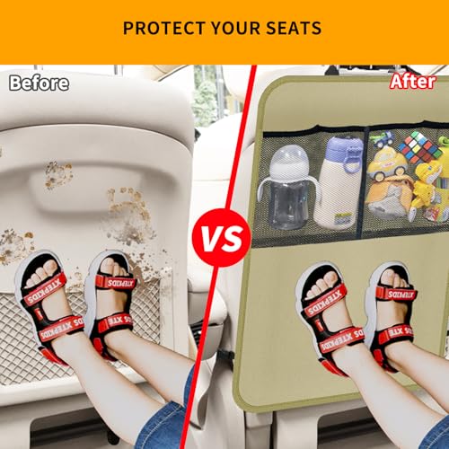 Image of 2 Pack Kick Mat Backseat Protector,Back Seat Cover for Kids Beige