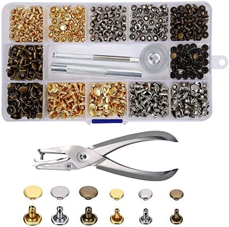 Leather Rivets 240 Set Double Cap Rivet Tubular Metal Studs 2 Sizes with Punch Pliers and 3 Pieces Setting Tool Kit for DIY Leather Craft Repairs Decoration 3 Colors