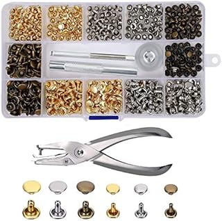Leather Rivets 240 Set Double Cap Rivet Tubular Metal Studs 2 Sizes with Punch Pliers and 3 Pieces Setting Tool Kit for DIY Leather Craft Repairs Decoration 3 Colors