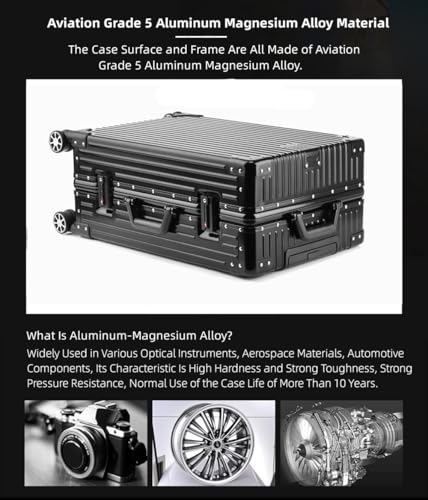 All Aluminum Magnesium Alloy Hardside Carry on Luggage with Spinner Wheels, Zipperless Luggage Metal Hardshell Suitcases with Lock, Checked Metal Rolling Luggage for Business, Travel (Red, 26 inch)4