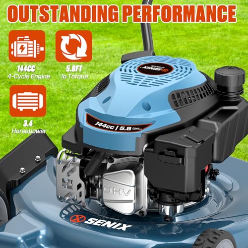 Image of SENIX 20 inch Gas Lawn Mower, 144 cc Gas Powered Lawnmower, 4-Cycle Engine Walk-Behind Push Lawn Mowers, 3 Cutting Height, Lightweight,for Garden Yard