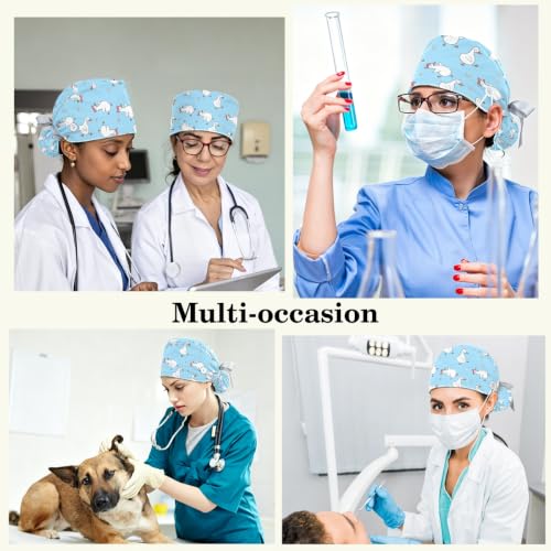 Image of Butterfly Scrub Cap Women with Ponytail & Buttons Adjustable Surgical Nurse Hat with Cotton Sweatband for Long Hair