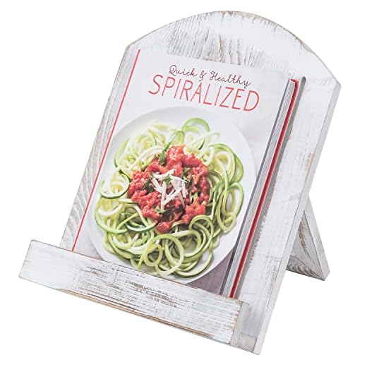 MyGift Shabby Whitewashed Wood Cookbook Holder Stand, Countertop Recipe Book Binder iPad Tablet Holder with Kickstand