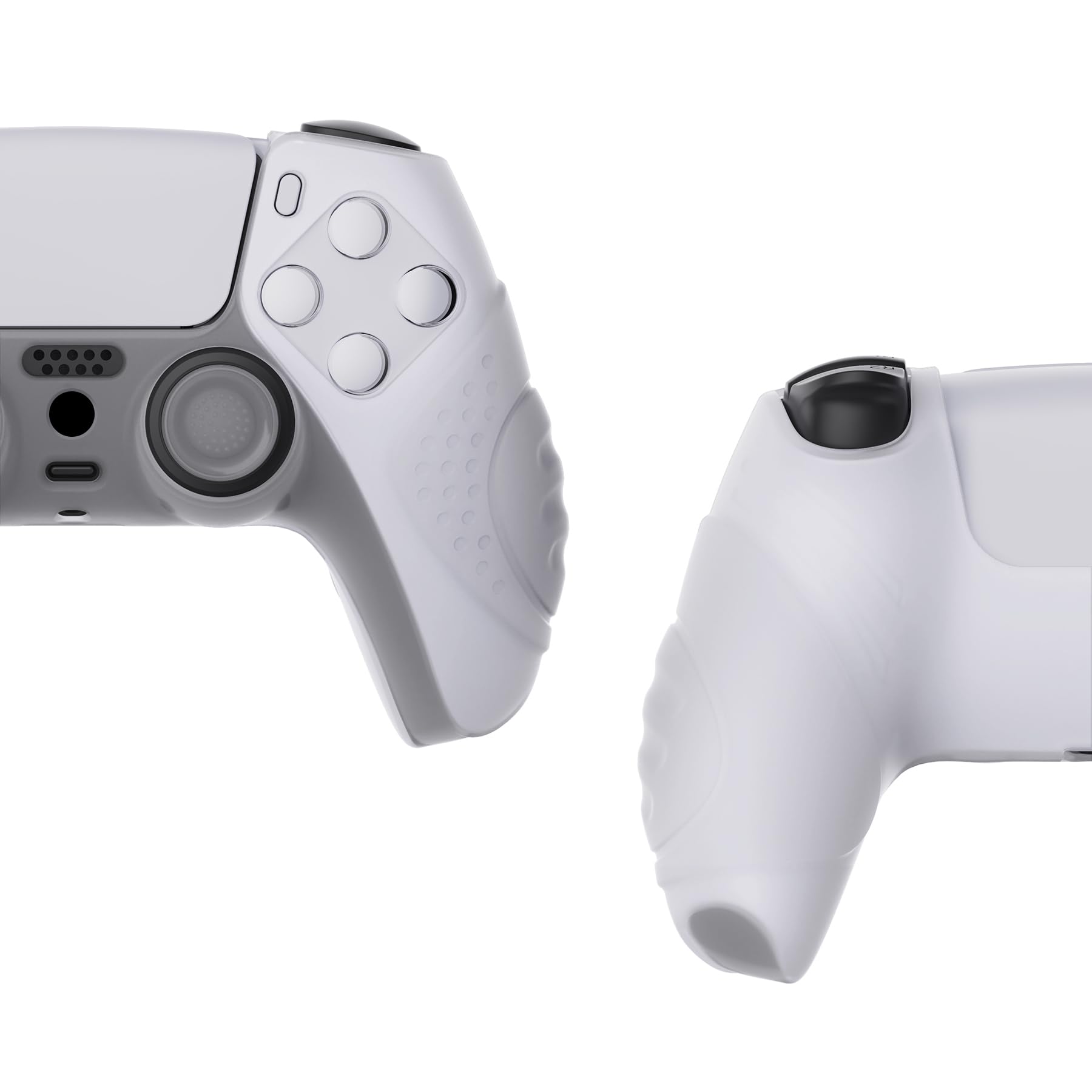 eXtremeRate PlayVital Funda de Silicona para ps5 Mando - Carcasa Protectora Suave y Antideslizante con 2 Tapas de Joystick, Compatible con DualSense, Accesorio para ps5 (Edición Guardian-Blanco Claro) - 5