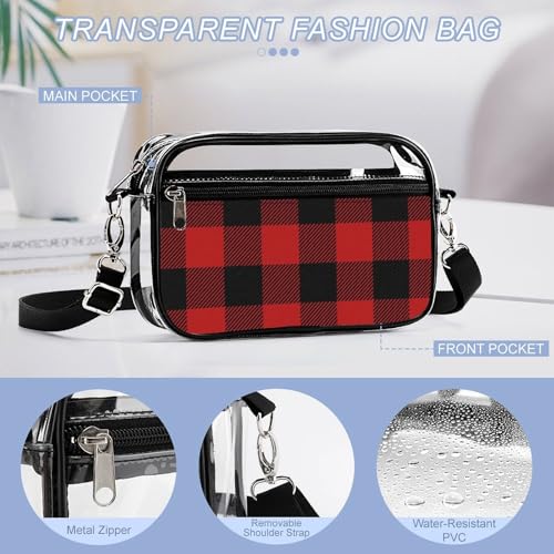 Scottish Red Checkered Black Twill Clear Stadium Bag Clear Mini Messenger Bags with 2 Compartments Crossbody Bag4