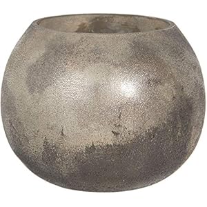 Clayre & Eef Glazen Theelichthouder Ø 10 * 8 cm Bruin, Grijs Glas Rond Waxinelichthouder Windlichthouder