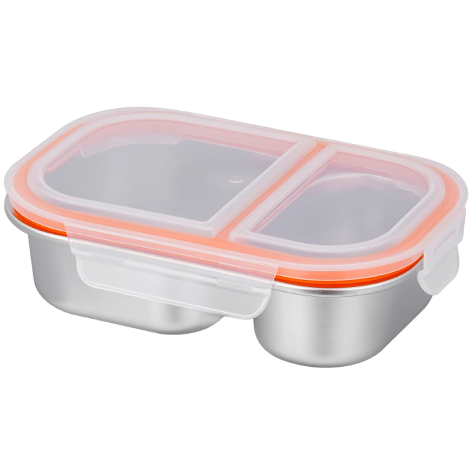 Shurhome 304 Stainless Steel Food Container Resistant Lunch Box 2 Compartment Divided Snacks Bowl with Lid Stainless Steel Bentos Box