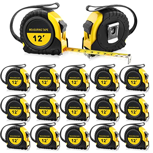 20 Pieces Tape Measure 12 ft Retractable Measuring Tape Bulk with Fractions Marked Easy Read Yellow Measuring Tape Bulk Set for Engineer Contractors Autowind and Lock