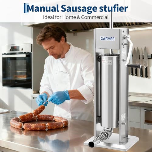 Image of Premium Vertical Sausage Stuffer Machine 7L with 5 Stainless Steel Stuffing Tubes, Detachable Parts for Easy Cleaning, Commercial and Home Use
