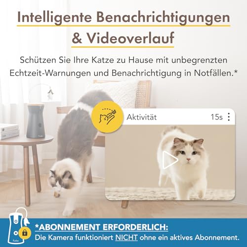 Furbo 360° Katzenkamera mit Heimsicherheits-Paket [Premium MIT ABO]: Intelligente Kamera mit App für Katze & Heim, Rotierende 360° Sicht, Farbnachtsicht, Tracking, Leckerliwurf, Miauen-Alarm UVM.