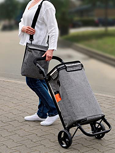 Maximex Einkaufs-Trolley Thermo & Comfort, Platzsparender Trolley mit leichtgängigen Rollen, abnehmbarer 38l Tasche, Alu-Isolierung & integrierter Regenschirmtasche, 12-fach verstellbar – Bild 4