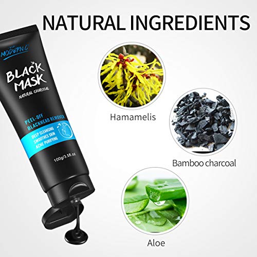 Mitesser-Entfernungsmaske, Peel-Off-Maske, Bambuskohle-Schwarzmaske zum Entfernen von Mitessern, Nasenmaske, Hautreinigung zum Entfernen von Akne-Mitessern, Mitesser-Entfernungsset und Maskenbürste