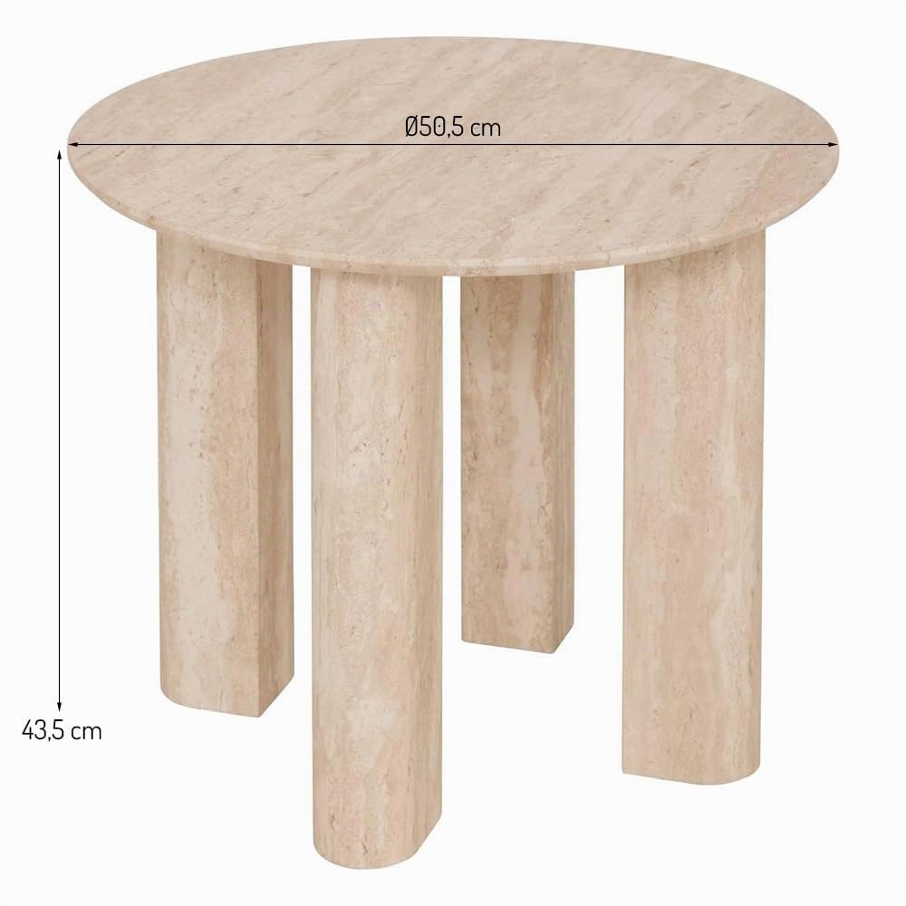 Eazy Living Table d’Appoint Ø 50,5 cm Maena Effet Travertin