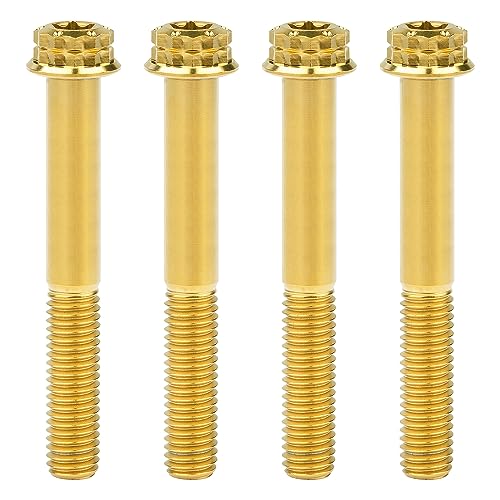 Image of Titanium Flange 12 Point Head M8 x15 20 25 30 35 40 45 50 55 60 65 80mm Screw Bolt Pack of 4 (Gold, M8x80mm)